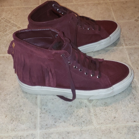 Vans suede fringed burgundy hightop sneakers - Picture 3 of 12